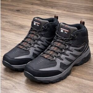 Skechers M-Fit Men's Hiking Boots Sz 11 Black Leather Trail Outdoor Memory Foam